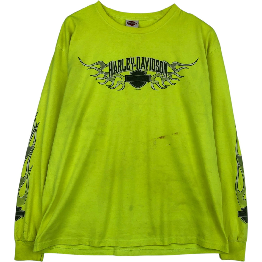 Harley-Davidson Fire Pattern Long T-Shirt, Men's L Size unclear green type yellow green Vintage Second Hand
