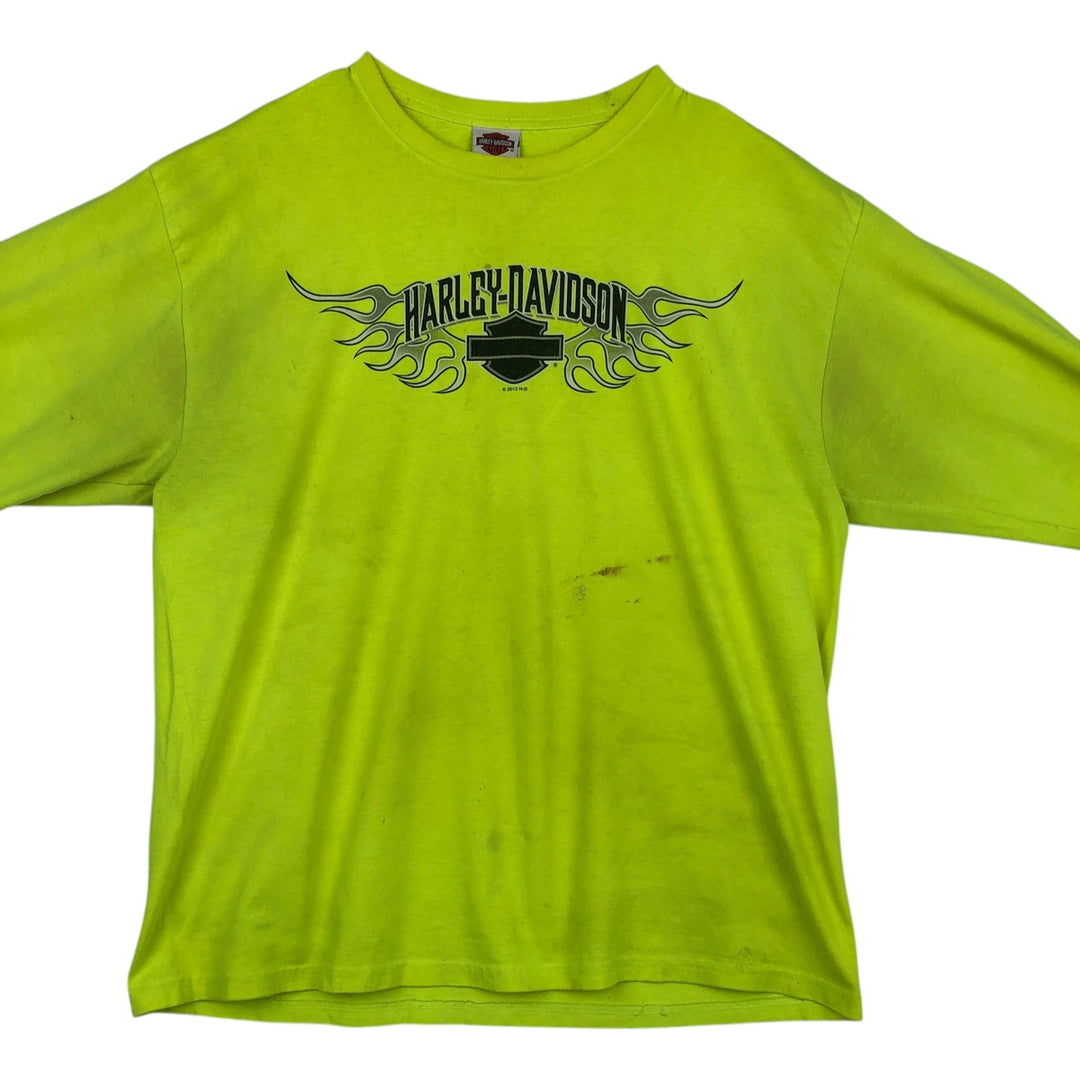 Harley-Davidson Fire Pattern Long T-Shirt, Men's L Size unclear green type yellow green Vintage Second Hand