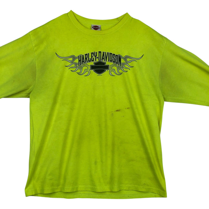 Harley-Davidson Fire Pattern Long T-Shirt, Men's L Size unclear green type yellow green Vintage Second Hand