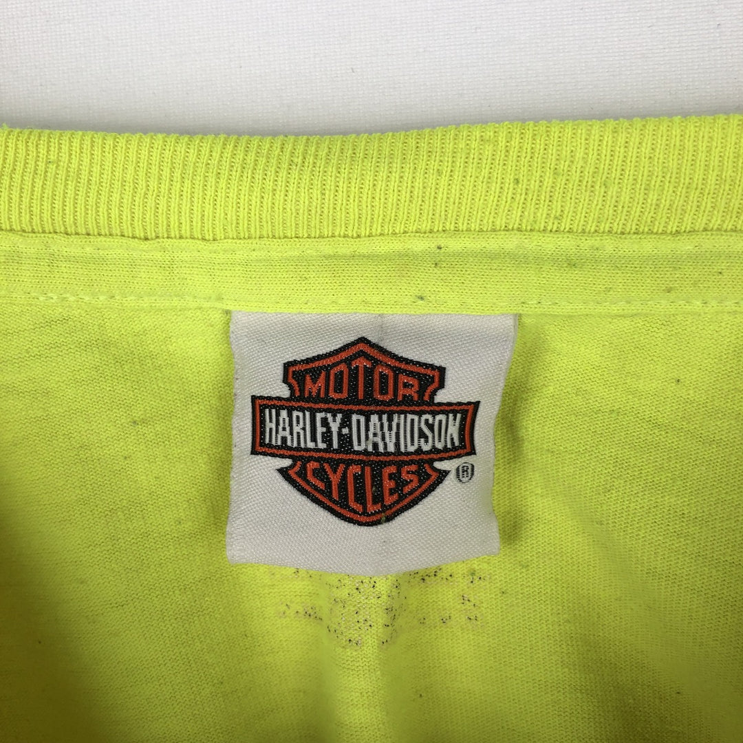 Harley-Davidson Fire Pattern Long T-Shirt, Men's L Size unclear green type yellow green Vintage Second Hand