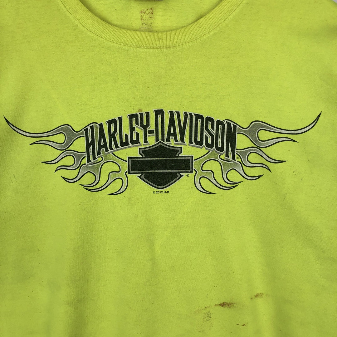 Harley-Davidson Fire Pattern Long T-Shirt, Men's L Size unclear green type yellow green Vintage Second Hand