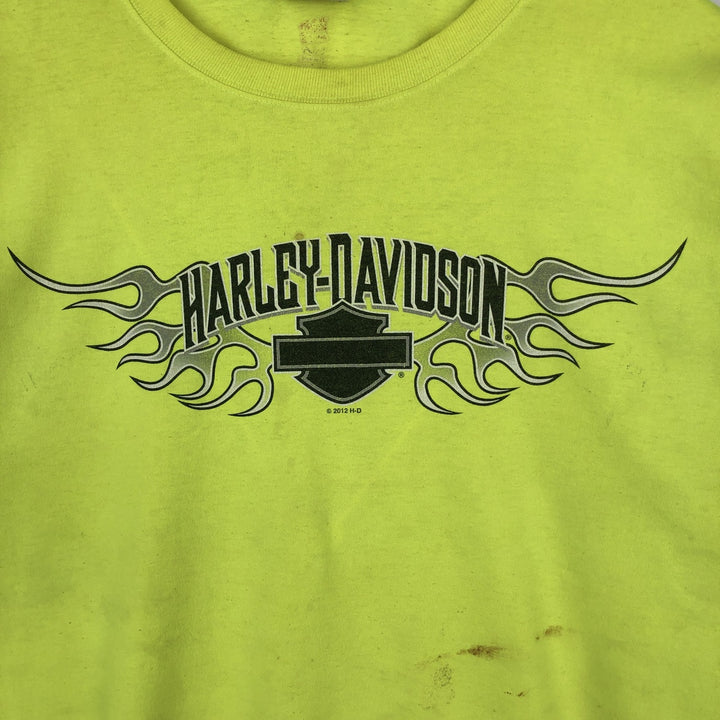 Harley-Davidson Fire Pattern Long T-Shirt, Men's L Size unclear green type yellow green Vintage Second Hand