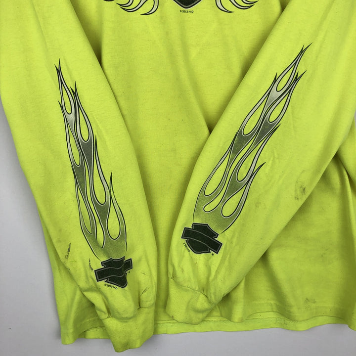 Harley-Davidson Fire Pattern Long T-Shirt, Men's L Size unclear green type yellow green Vintage Second Hand