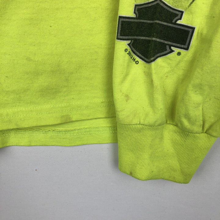 Harley-Davidson Fire Pattern Long T-Shirt, Men's L Size unclear green type yellow green Vintage Second Hand