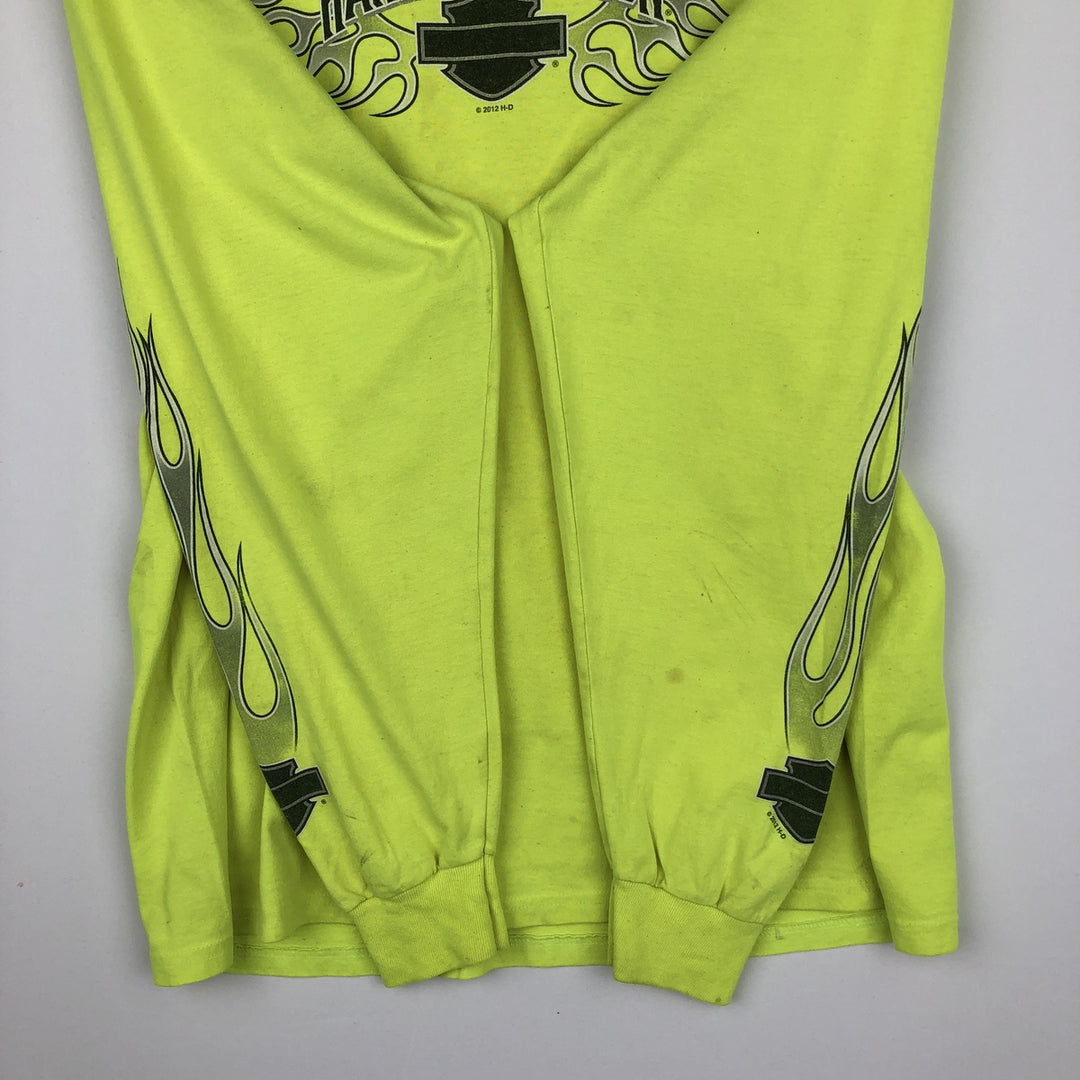 Harley-Davidson Fire Pattern Long T-Shirt, Men's L Size unclear green type yellow green Vintage Second Hand