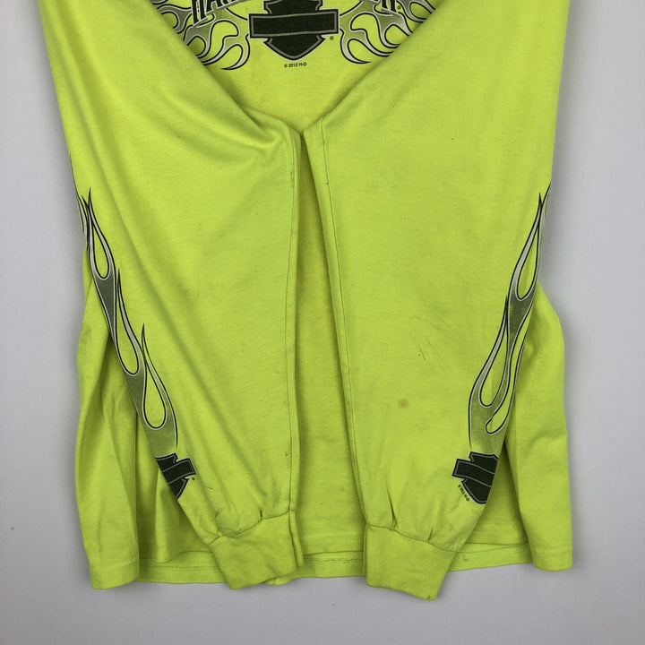 Harley-Davidson Fire Pattern Long T-Shirt, Men's L Size unclear green type yellow green Vintage Second Hand