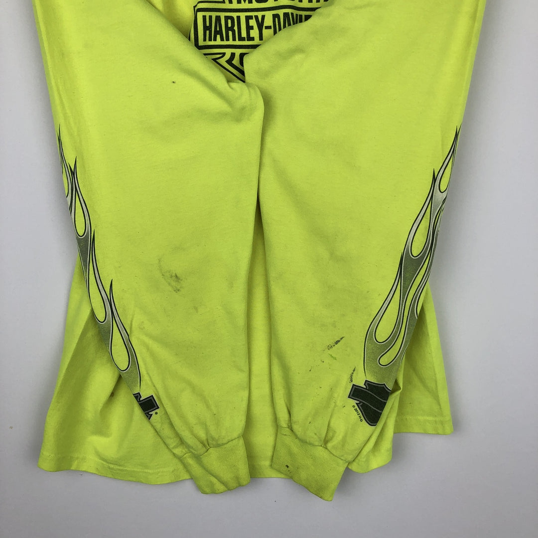 Harley-Davidson Fire Pattern Long T-Shirt, Men's L Size unclear green type yellow green Vintage Second Hand