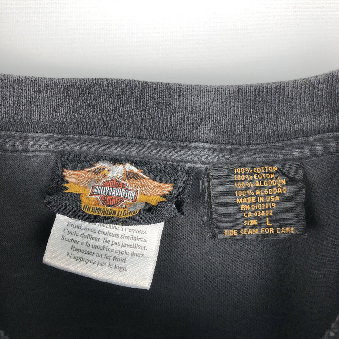 Harley-Davidson 100 Years of Great Motorcycles Long-Sleeve T-Shirt, Made in USA, Men's Size L (approx.) cotton black type Vintage Second Hand