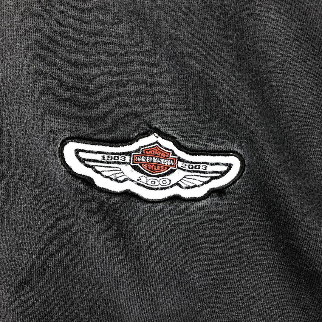 Harley-Davidson 100 Years of Great Motorcycles Long-Sleeve T-Shirt, Made in USA, Men's Size L (approx.) cotton black type Vintage Second Hand