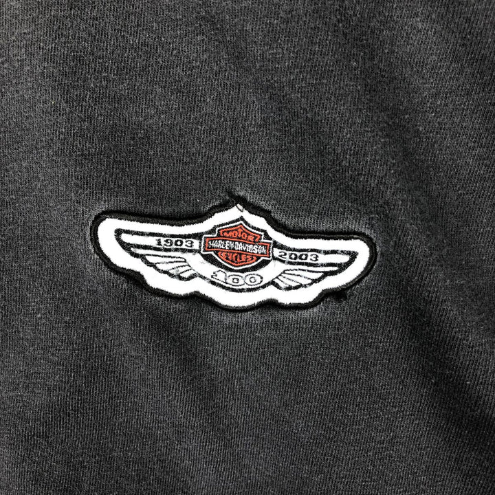 Harley-Davidson 100 Years of Great Motorcycles Long-Sleeve T-Shirt, Made in USA, Men's Size L (approx.) cotton black type Vintage Second Hand