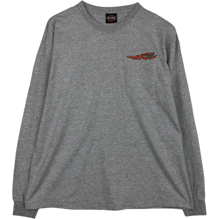 Harley-Davidson Fire Pattern Long T-Shirt, Men's XL Size cotton gray type Vintage Second Hand
