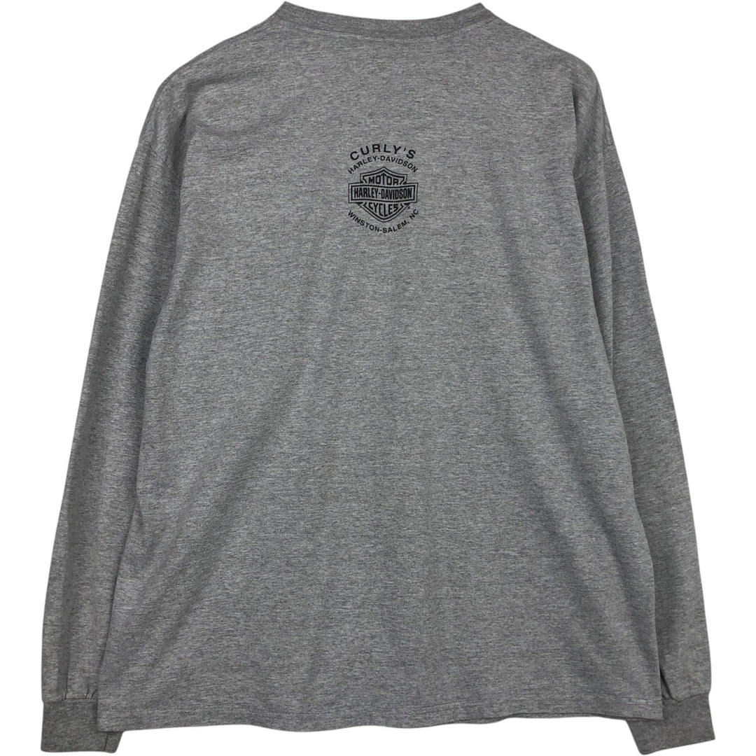 Harley-Davidson Fire Pattern Long T-Shirt, Men's XL Size cotton gray type Vintage Second Hand