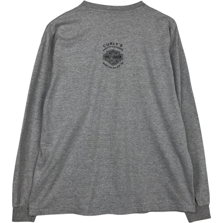 Harley-Davidson Fire Pattern Long T-Shirt, Men's XL Size cotton gray type Vintage Second Hand