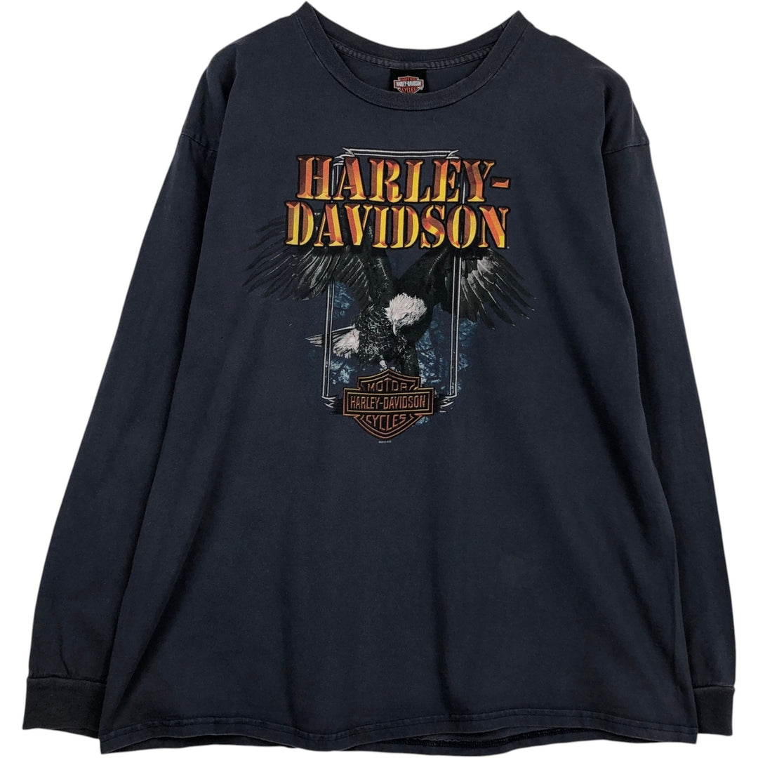 Harley-Davidson Eagle Pattern Long-Sleeve T-Shirt, Made in USA, Men's XXL (approx.) cotton gray type Vintage Second Hand