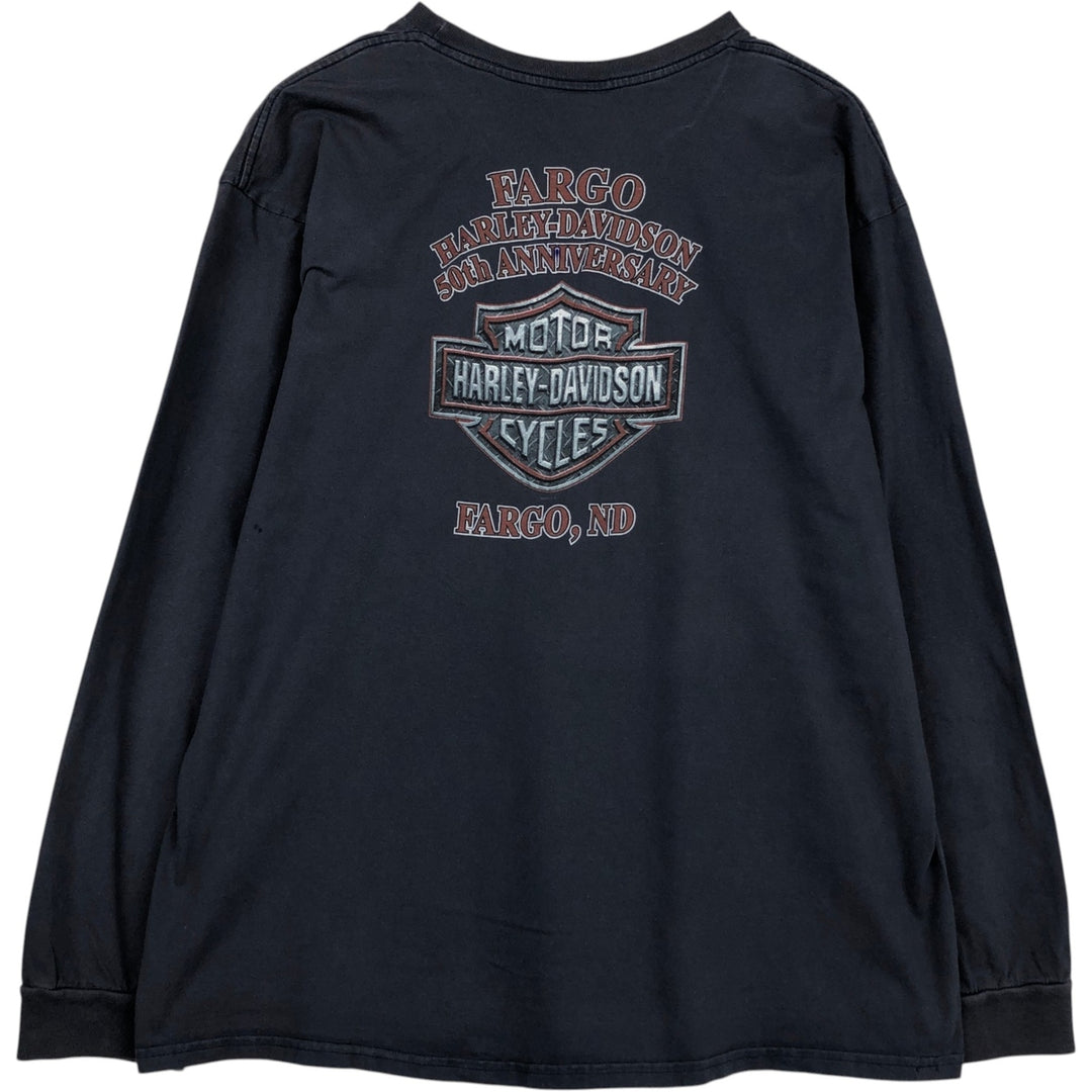 Harley-Davidson Eagle Pattern Long-Sleeve T-Shirt, Made in USA, Men's XXL (approx.) cotton gray type Vintage Second Hand