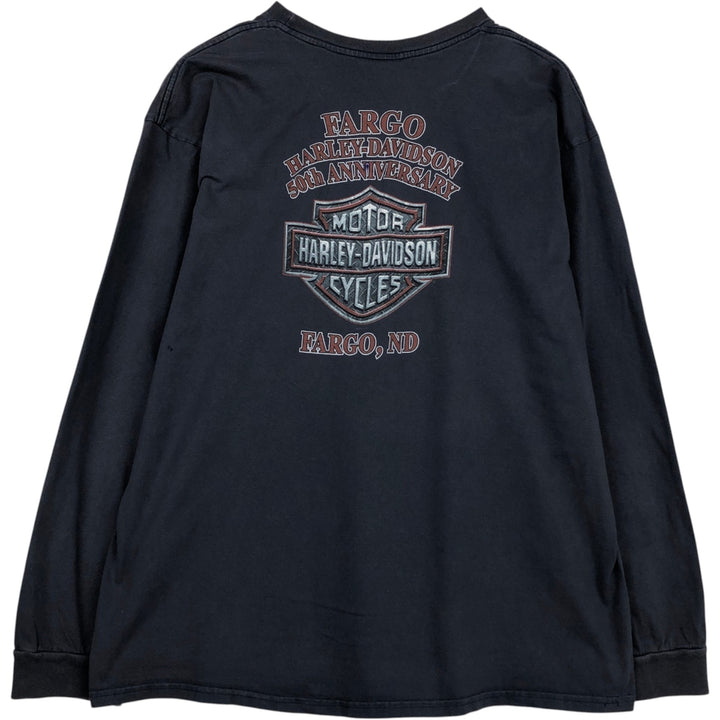 Harley-Davidson Eagle Pattern Long-Sleeve T-Shirt, Made in USA, Men's XXL (approx.) cotton gray type Vintage Second Hand