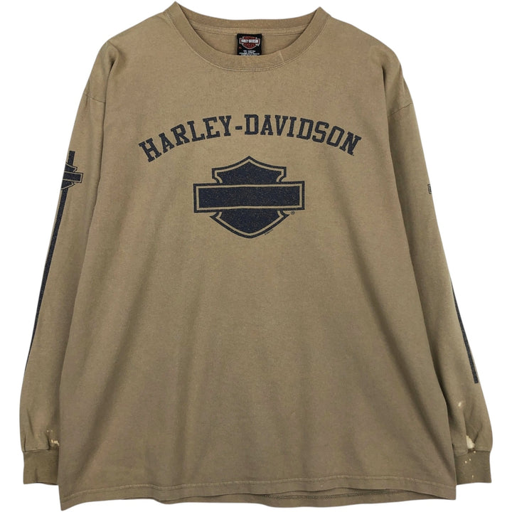 00'S Harley-Davidson Long Sleeve T-Shirt, Men's XL Size cotton Beige type Vintage Second Hand