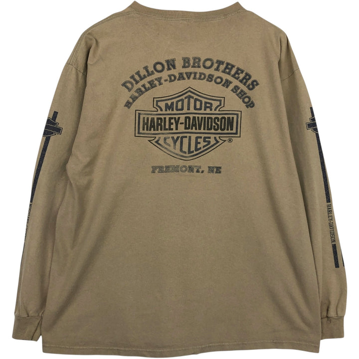 00'S Harley-Davidson Long Sleeve T-Shirt, Men's XL Size cotton Beige type Vintage Second Hand