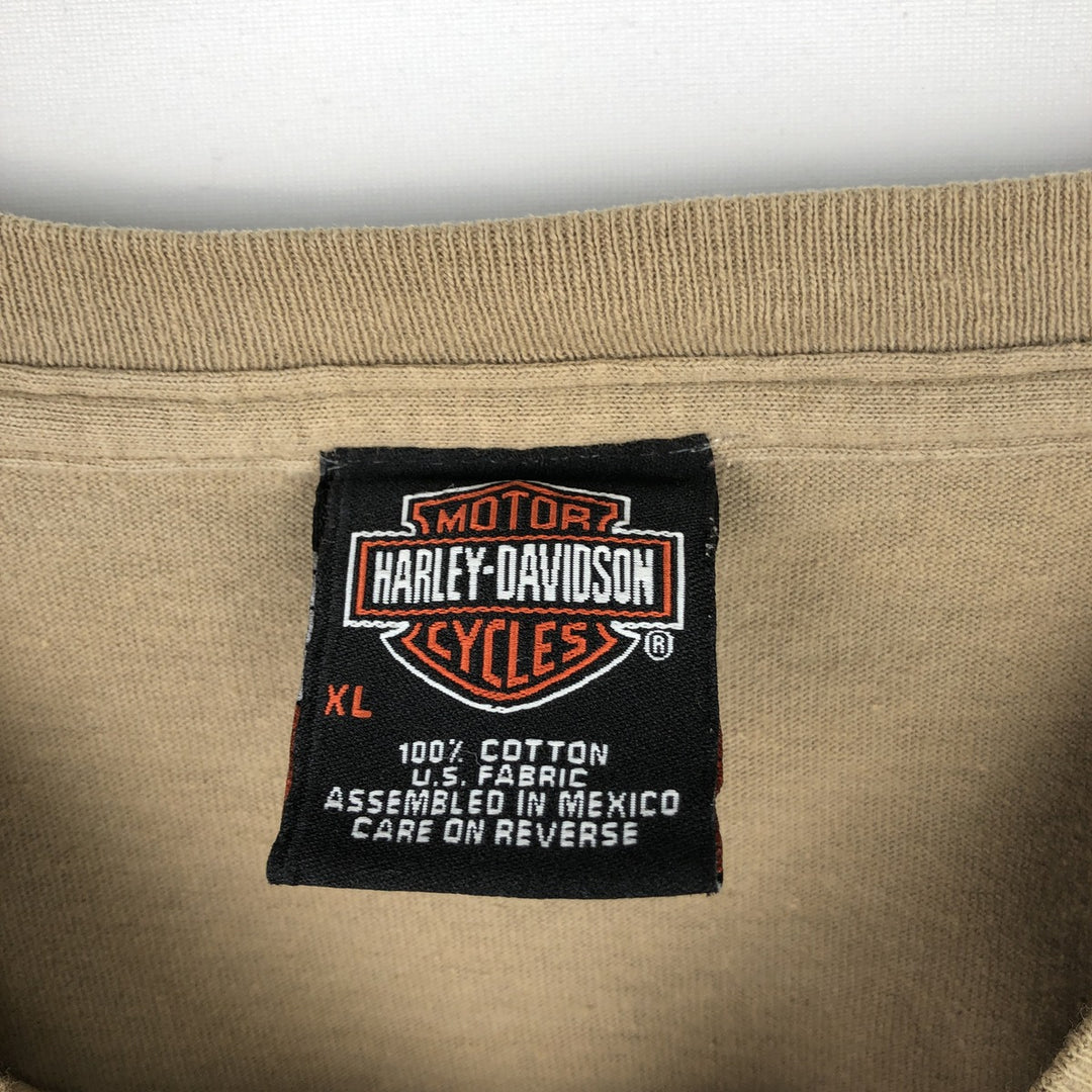 00'S Harley-Davidson Long Sleeve T-Shirt, Men's XL Size cotton Beige type Vintage Second Hand