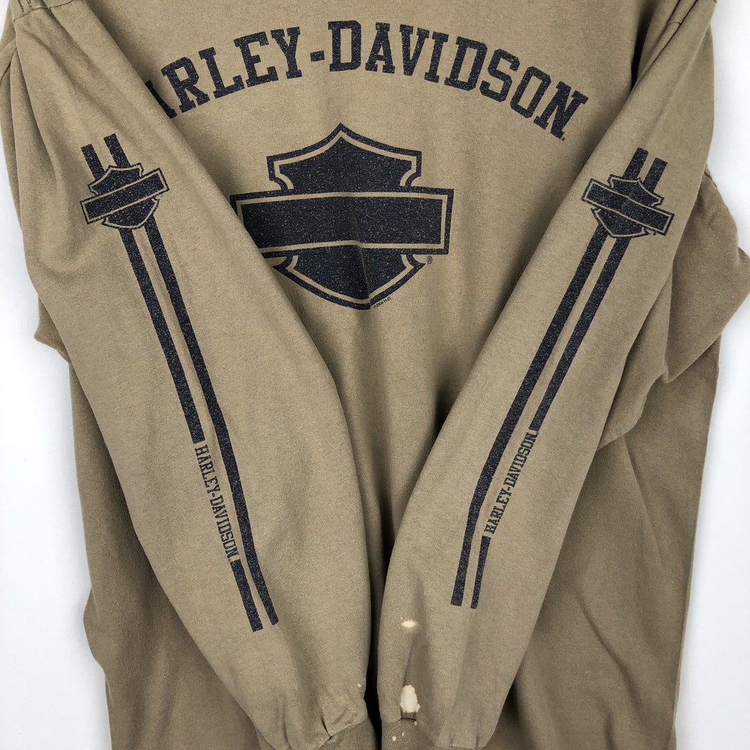 00'S Harley-Davidson Long Sleeve T-Shirt, Men's XL Size cotton Beige type Vintage Second Hand