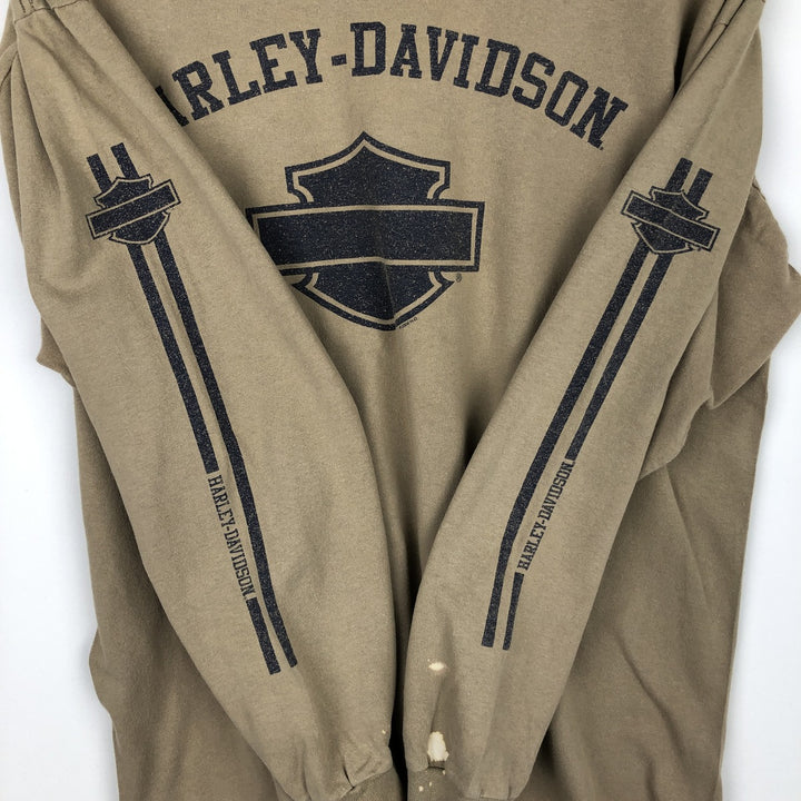 00'S Harley-Davidson Long Sleeve T-Shirt, Men's XL Size cotton Beige type Vintage Second Hand