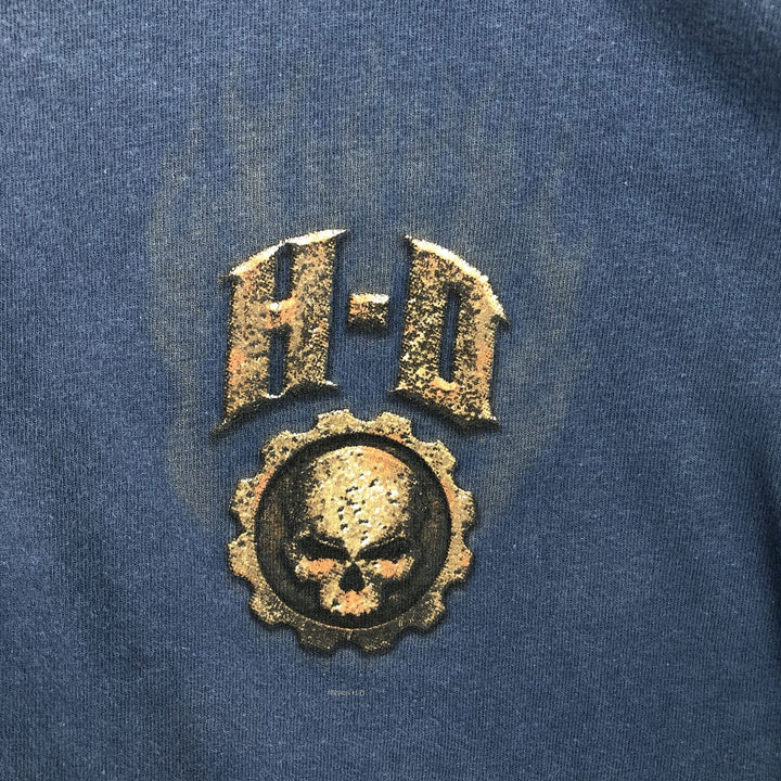 Harley-Davidson Skull Pattern Motorcycle Henley Neck Long-Sleeve T-Shirt (Men's XL equivalent) unclear blue type Vintage Second Hand