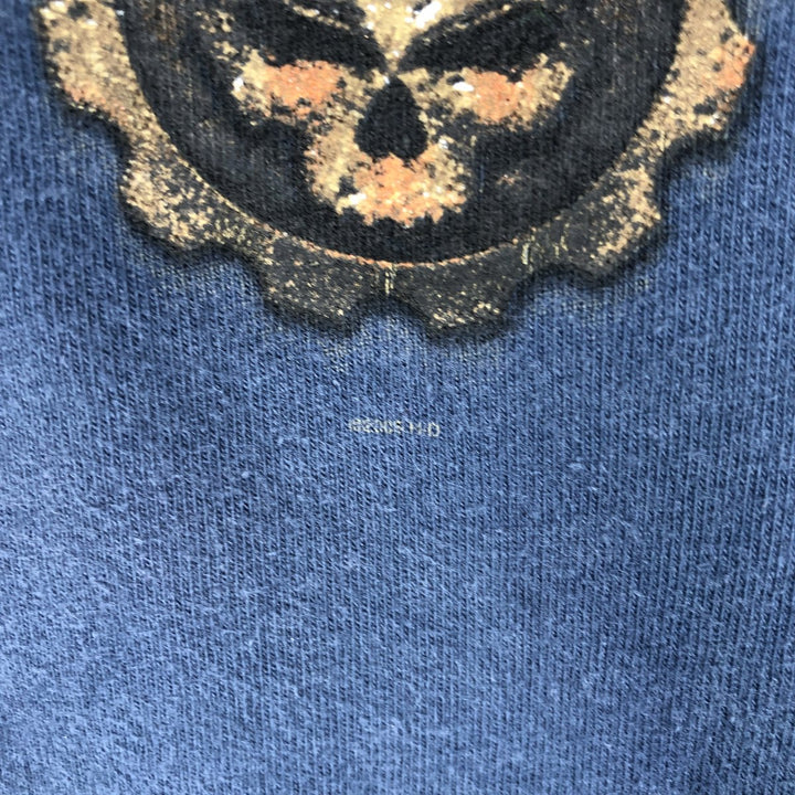 Harley-Davidson Skull Pattern Motorcycle Henley Neck Long-Sleeve T-Shirt (Men's XL equivalent) unclear blue type Vintage Second Hand