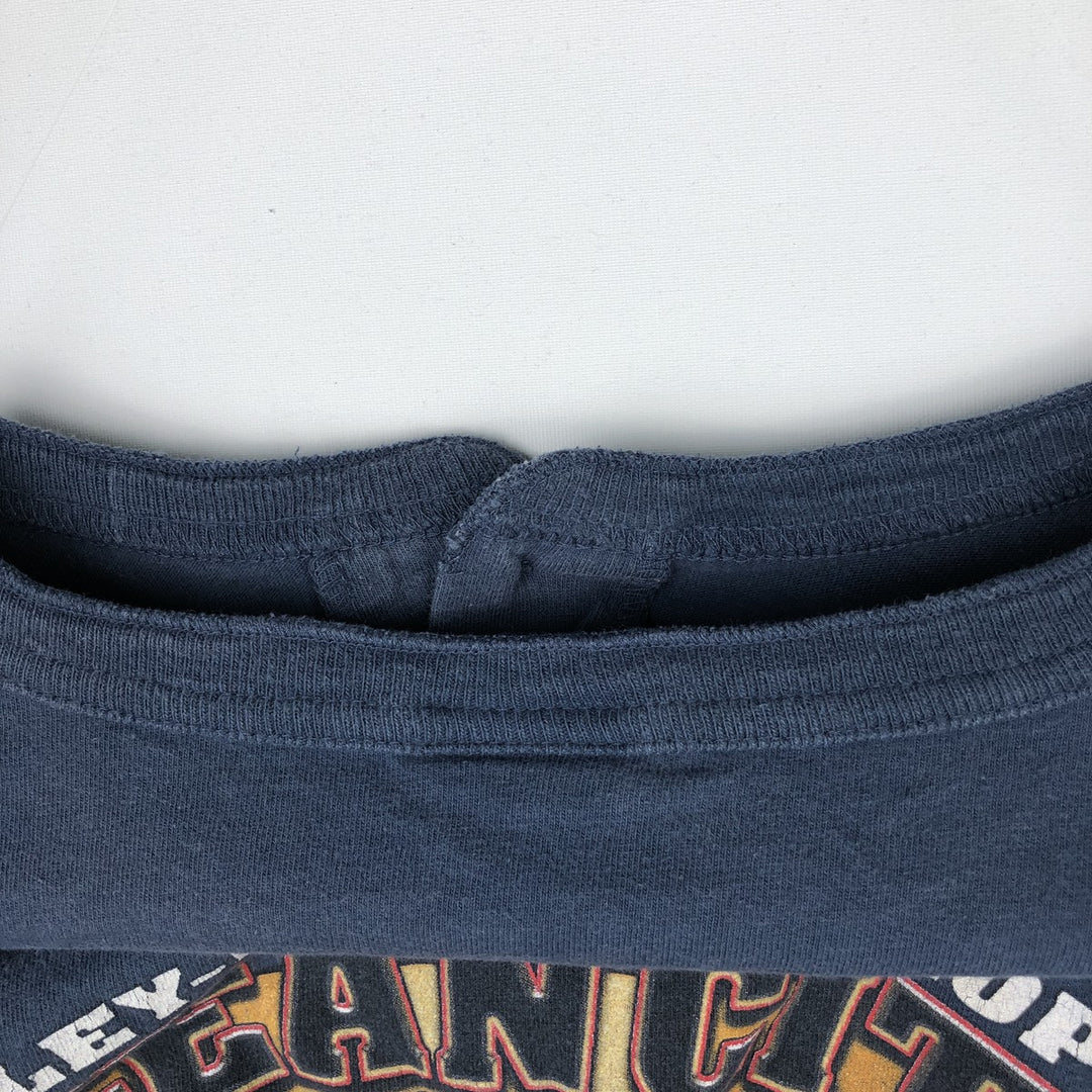 Harley-Davidson Skull Pattern Motorcycle Henley Neck Long-Sleeve T-Shirt (Men's XL equivalent) unclear blue type Vintage Second Hand