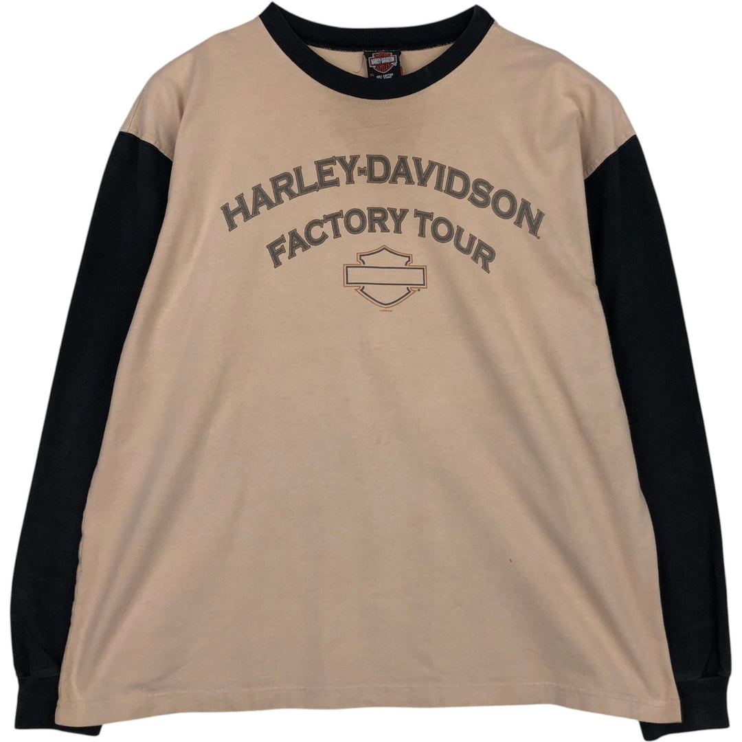 00'S Harley-Davidson Long Sleeve T-Shirt, Men's XL Size cotton Beige type Vintage Second Hand