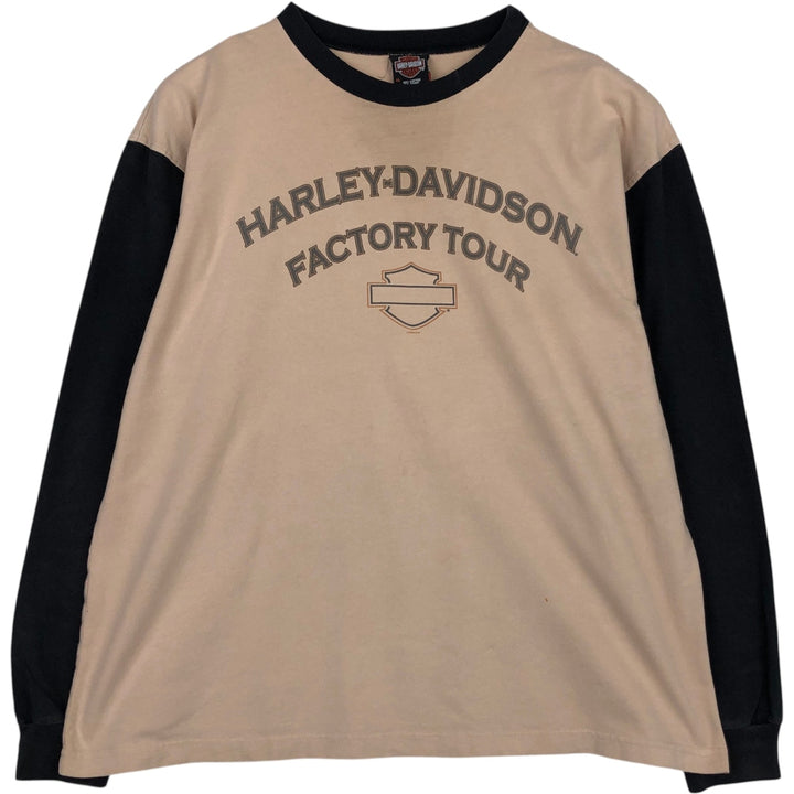 00'S Harley-Davidson Long Sleeve T-Shirt, Men's XL Size cotton Beige type Vintage Second Hand