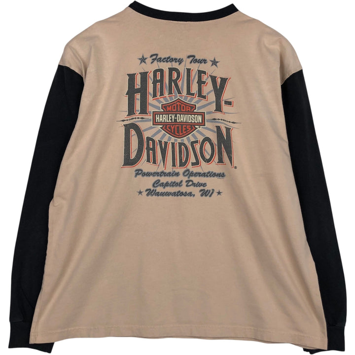 00'S Harley-Davidson Long Sleeve T-Shirt, Men's XL Size cotton Beige type Vintage Second Hand