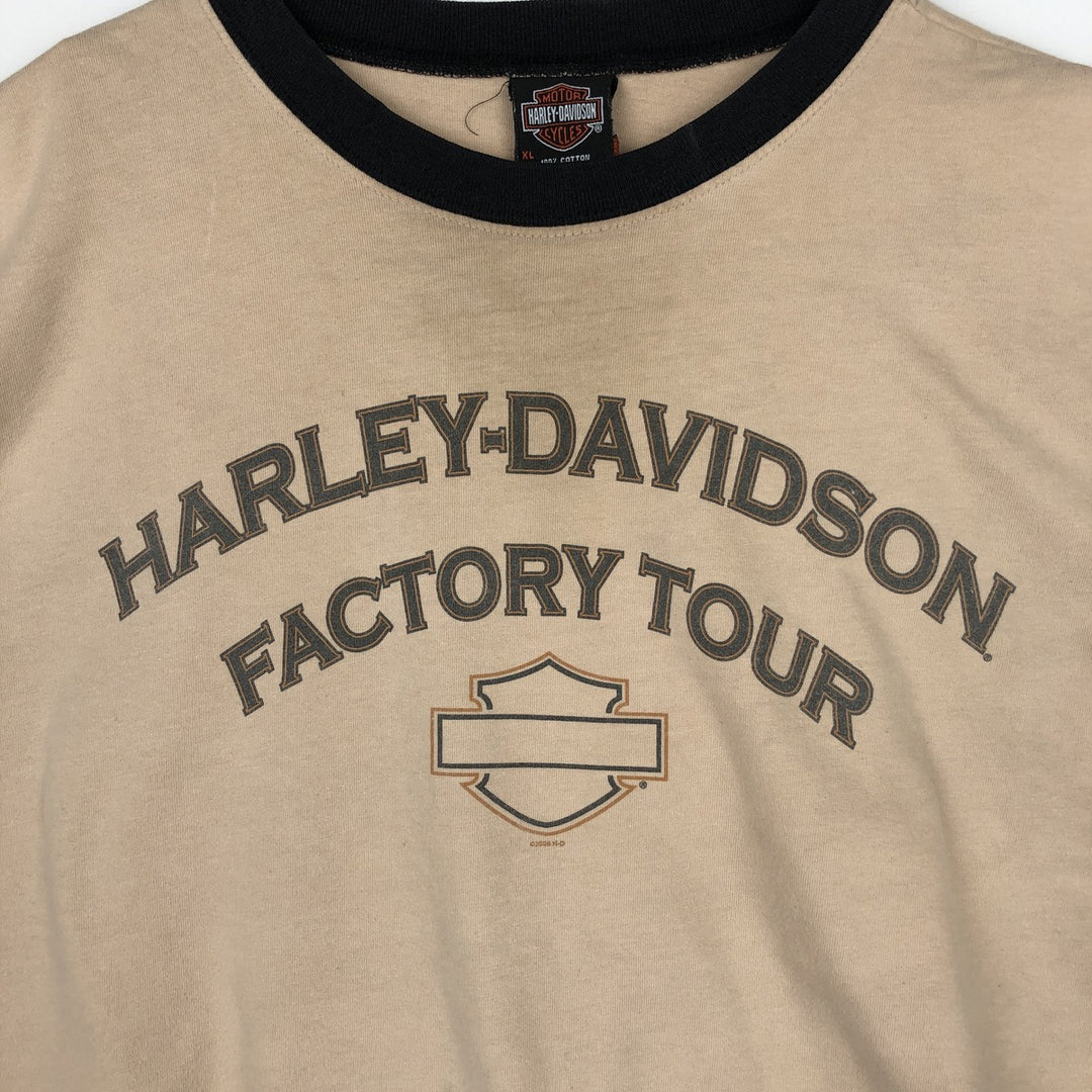 00'S Harley-Davidson Long Sleeve T-Shirt, Men's XL Size cotton Beige type Vintage Second Hand