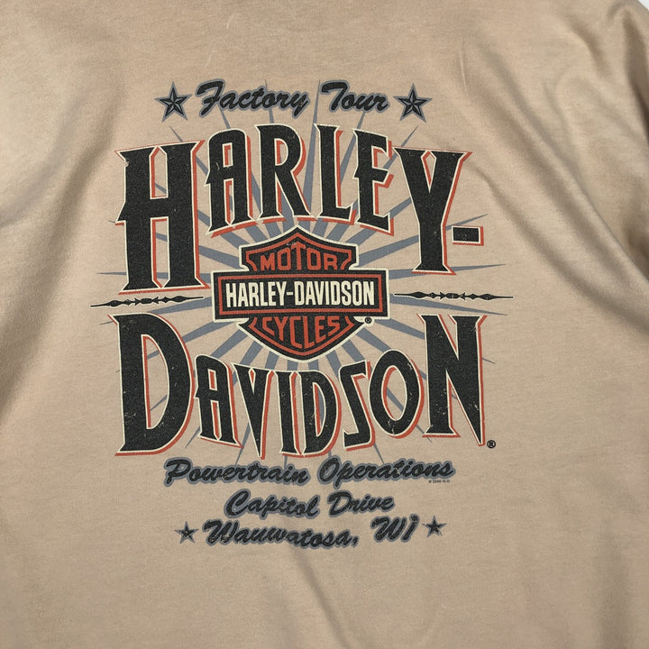 00'S Harley-Davidson Long Sleeve T-Shirt, Men's XL Size cotton Beige type Vintage Second Hand