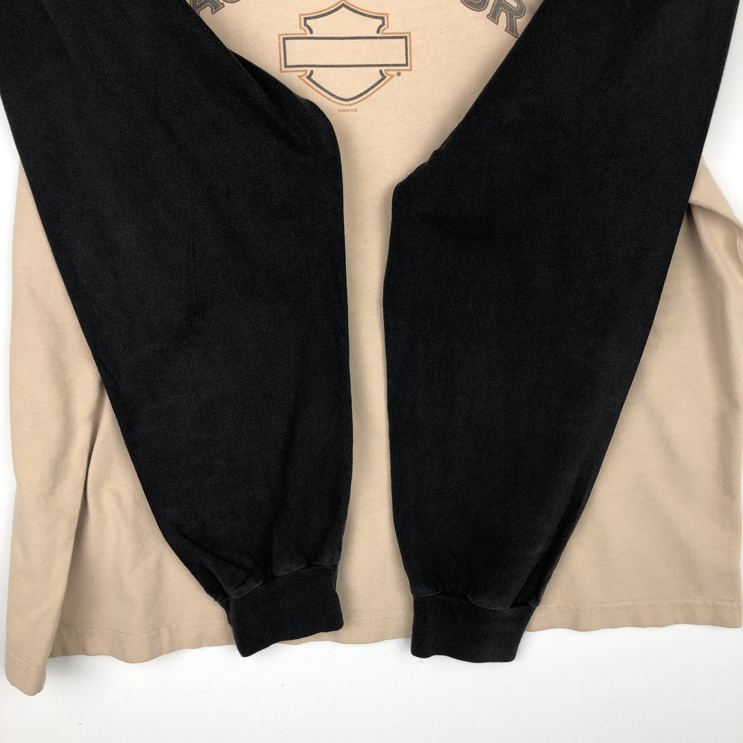 00'S Harley-Davidson Long Sleeve T-Shirt, Men's XL Size cotton Beige type Vintage Second Hand