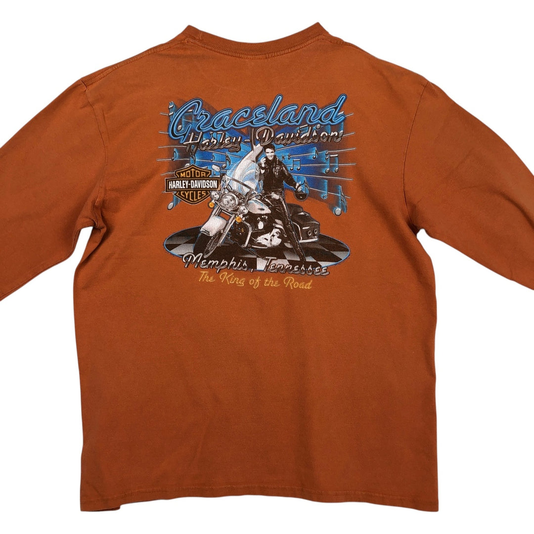 Harley-Davidson Elvis Presley Motorcycle Long-Sleeve T-Shirt (Men's XL equivalent) cotton orange type Vintage Second Hand