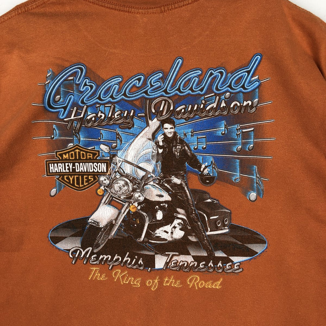 Harley-Davidson Elvis Presley Motorcycle Long-Sleeve T-Shirt (Men's XL equivalent) cotton orange type Vintage Second Hand