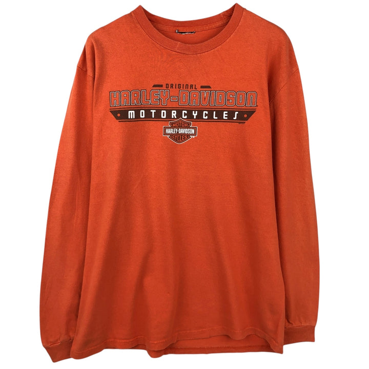 Harley-Davidson Fire Pattern Motorcycle Long Sleeve T-Shirt, Men's Size L unclear orange type Vintage Second Hand
