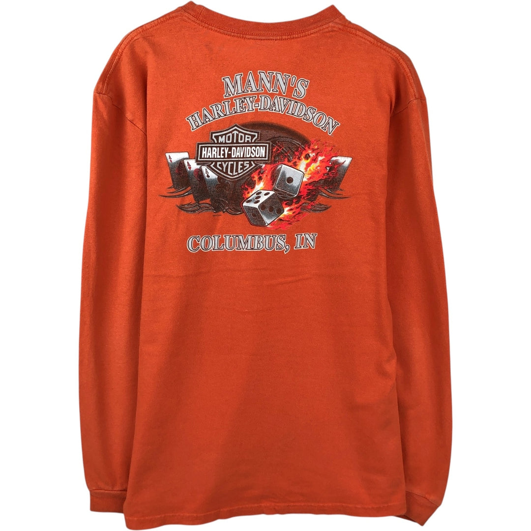 Harley-Davidson Fire Pattern Motorcycle Long Sleeve T-Shirt, Men's Size L unclear orange type Vintage Second Hand