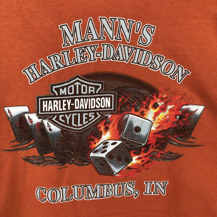Harley-Davidson Fire Pattern Motorcycle Long Sleeve T-Shirt, Men's Size L unclear orange type Vintage Second Hand