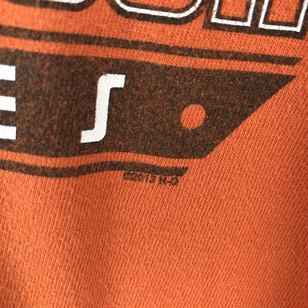Harley-Davidson Fire Pattern Motorcycle Long Sleeve T-Shirt, Men's Size L unclear orange type Vintage Second Hand