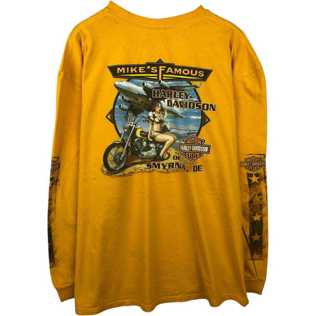 2000'S Harley-Davidson Pin-up Girl Motorcycle Long-Sleeve T-Shirt (Men's XXL equivalent) cotton yellow type Vintage Second Hand