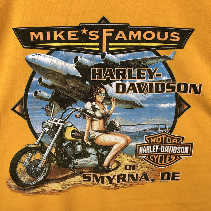 2000'S Harley-Davidson Pin-up Girl Motorcycle Long-Sleeve T-Shirt (Men's XXL equivalent) cotton yellow type Vintage Second Hand