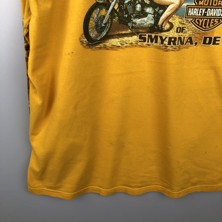 2000'S Harley-Davidson Pin-up Girl Motorcycle Long-Sleeve T-Shirt (Men's XXL equivalent) cotton yellow type Vintage Second Hand