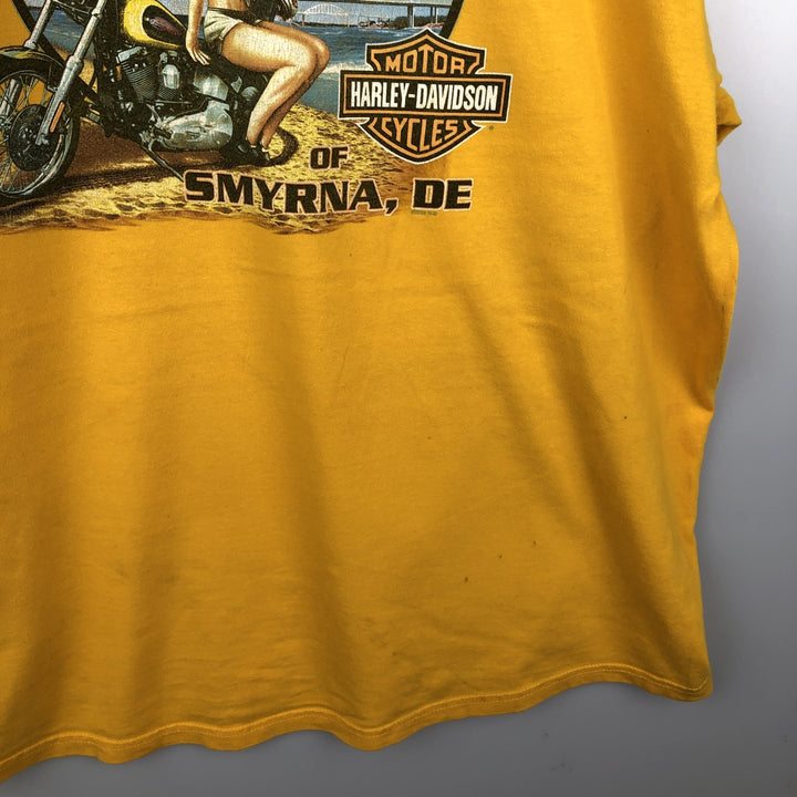 2000'S Harley-Davidson Pin-up Girl Motorcycle Long-Sleeve T-Shirt (Men's XXL equivalent) cotton yellow type Vintage Second Hand