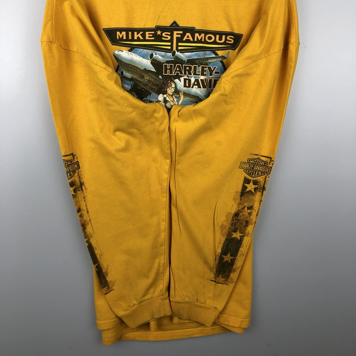 2000'S Harley-Davidson Pin-up Girl Motorcycle Long-Sleeve T-Shirt (Men's XXL equivalent) cotton yellow type Vintage Second Hand