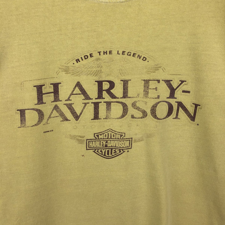 2000'S Harley-Davidson Fire Pattern Motorcycle Long-Sleeve T-Shirt (Men's Size L) cotton yellow type Vintage Second Hand