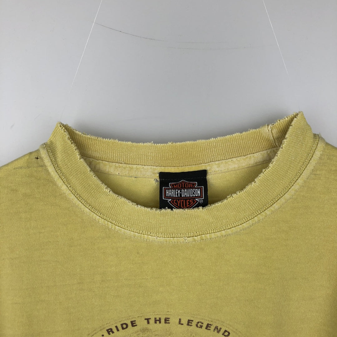 2000'S Harley-Davidson Fire Pattern Motorcycle Long-Sleeve T-Shirt (Men's Size L) cotton yellow type Vintage Second Hand