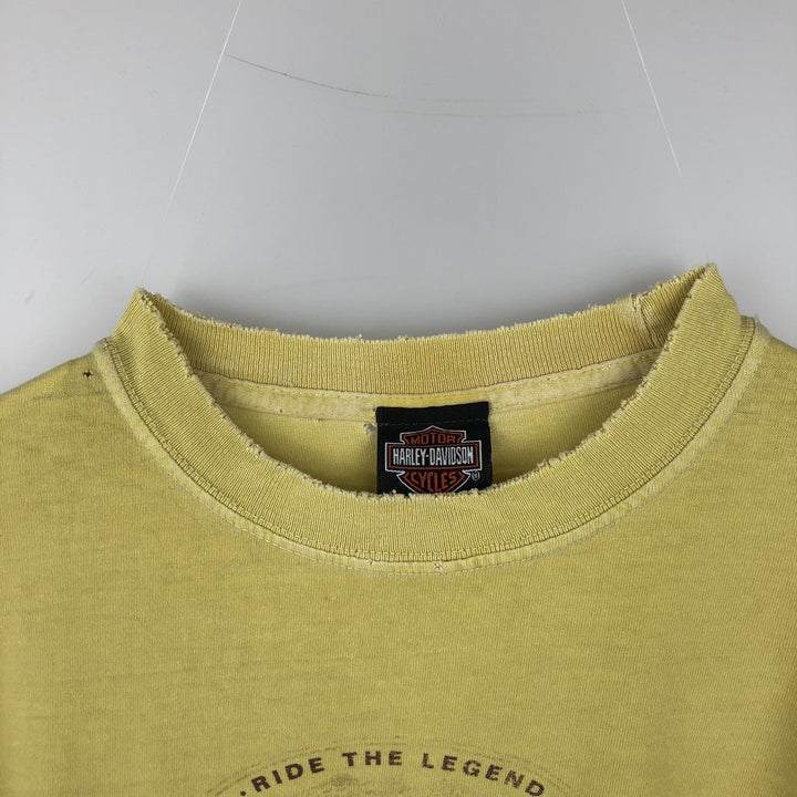 2000'S Harley-Davidson Fire Pattern Motorcycle Long-Sleeve T-Shirt (Men's Size L) cotton yellow type Vintage Second Hand