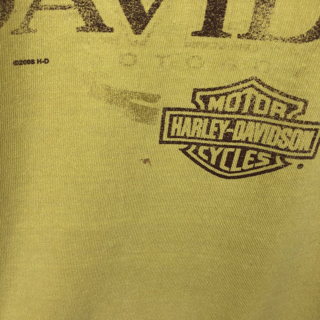 2000'S Harley-Davidson Fire Pattern Motorcycle Long-Sleeve T-Shirt (Men's Size L) cotton yellow type Vintage Second Hand
