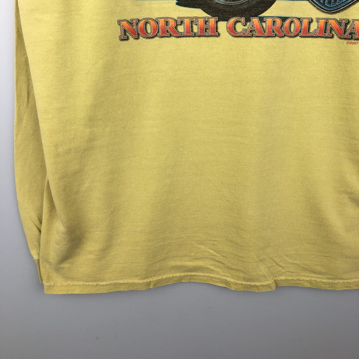 2000'S Harley-Davidson Fire Pattern Motorcycle Long-Sleeve T-Shirt (Men's Size L) cotton yellow type Vintage Second Hand